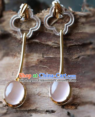 Handmade Chinese Pink Chalcedony Eardrop Accessories Classical Cheongsam Earrings Traditional Rose Quartz Ear Jewelry