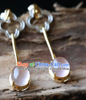 Handmade Chinese Pink Chalcedony Eardrop Accessories Classical Cheongsam Earrings Traditional Rose Quartz Ear Jewelry