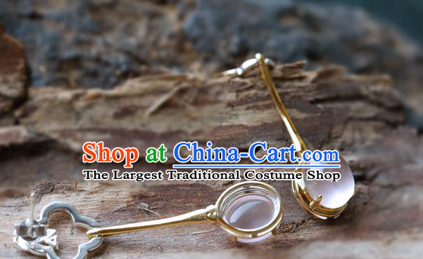 Handmade Chinese Pink Chalcedony Eardrop Accessories Classical Cheongsam Earrings Traditional Rose Quartz Ear Jewelry