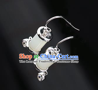 Handmade Chinese Silver Eardrop Accessories Classical Cheongsam Earrings Traditional Jade Ear Jewelry