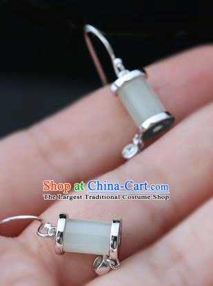 Handmade Chinese Silver Eardrop Accessories Classical Cheongsam Earrings Traditional Jade Ear Jewelry