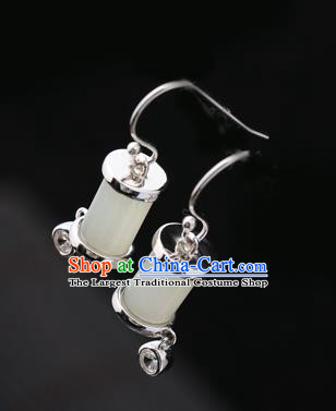 Handmade Chinese Silver Eardrop Accessories Classical Cheongsam Earrings Traditional Jade Ear Jewelry