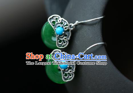 Handmade Chinese Traditional Ear Jewelry Silver Eardrop Classical Cheongsam Chrysoprase Earrings Accessories
