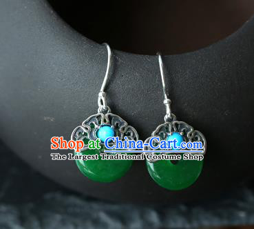 Handmade Chinese Traditional Ear Jewelry Silver Eardrop Classical Cheongsam Chrysoprase Earrings Accessories