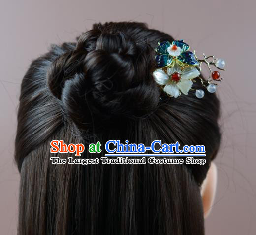 China Classical Cheongsam Shell Butterfly Hair Comb Traditional Hair Accessories Blueing Butterfly Hairpin