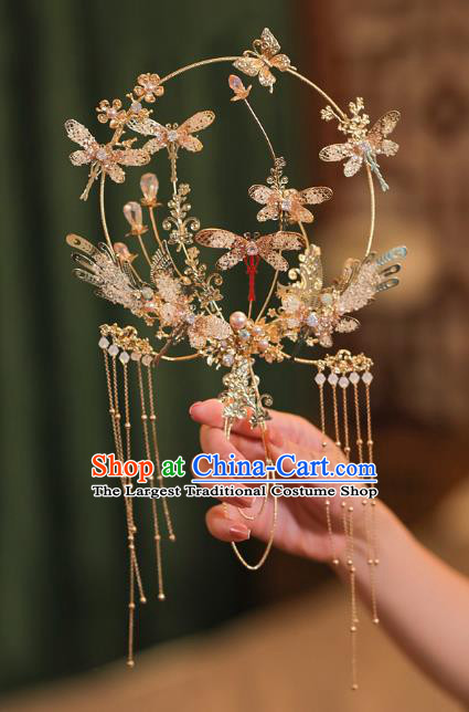Chinese Traditional Wedding Accessories Handmade Bride Golden Round Fan