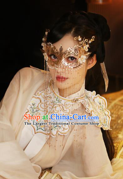 Chinese Traditional Wedding Bride Accessories Handmade Golden Tassel Face Mask