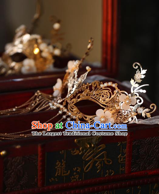 Chinese Traditional Wedding Bride Accessories Handmade Golden Tassel Face Mask