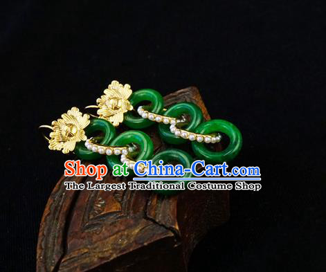 Top Grade Chinese Classical Jade Rings Earrings Traditional Handmade Pearls Ear Jewelry Ming Dynasty Accessories