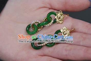 Top Grade Chinese Classical Jade Rings Earrings Traditional Handmade Pearls Ear Jewelry Ming Dynasty Accessories