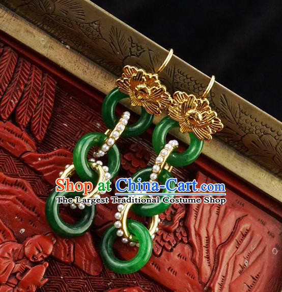 Top Grade Chinese Classical Jade Rings Earrings Traditional Handmade Pearls Ear Jewelry Ming Dynasty Accessories