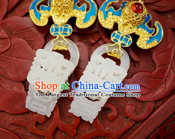 Top Grade Chinese Classical Court Blueing Bat Earrings Traditional Handmade Ear Jewelry Jade Accessories