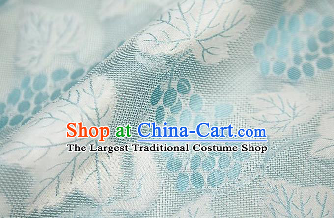 Chinese Classical Grape Leaf Pattern Design Light Blue Mulberry Silk Fabric Asian Traditional Cheongsam Silk Material