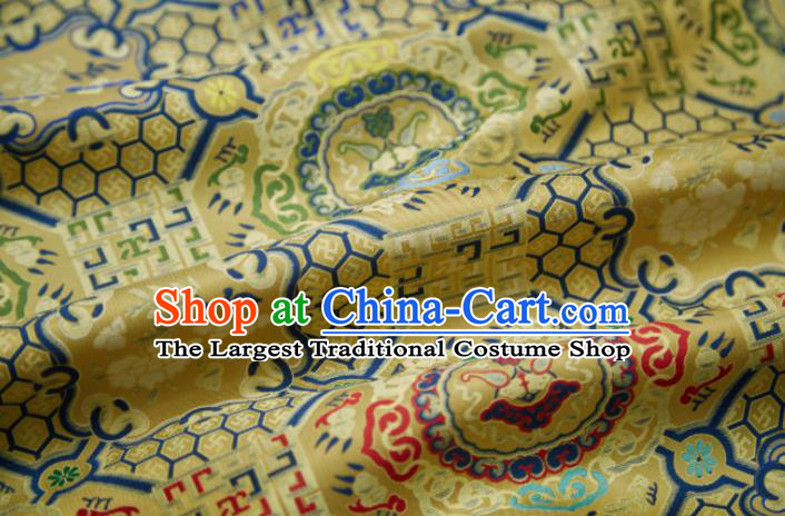 Chinese Classical Key Peony Crane Pattern Design Yellow Song Brocade Fabric Asian Traditional Silk Material
