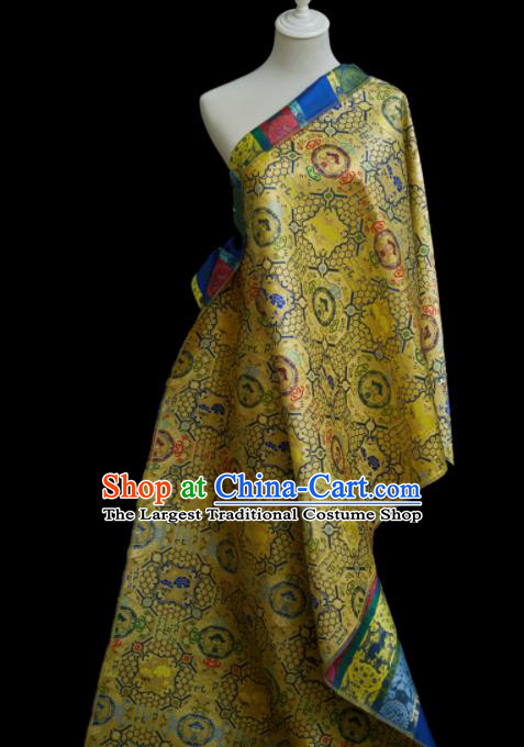 Chinese Classical Key Peony Crane Pattern Design Yellow Song Brocade Fabric Asian Traditional Silk Material