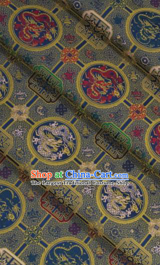 Chinese Classical Dragons Pattern Design Deep Blue Song Brocade Fabric Asian Traditional Silk Material