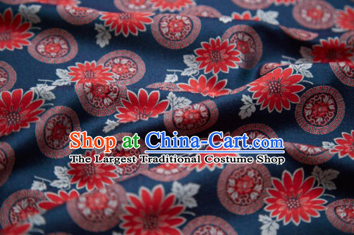Chinese Classical Sunflowers Pattern Design Navy Song Brocade Fabric Asian Traditional Silk Material