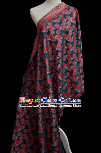 Chinese Classical Sunflowers Pattern Design Navy Song Brocade Fabric Asian Traditional Silk Material