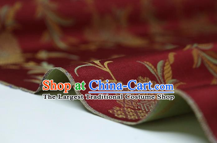 Chinese Classical Flowers Pattern Design Purplish Red Song Brocade Fabric Asian Traditional Silk Material