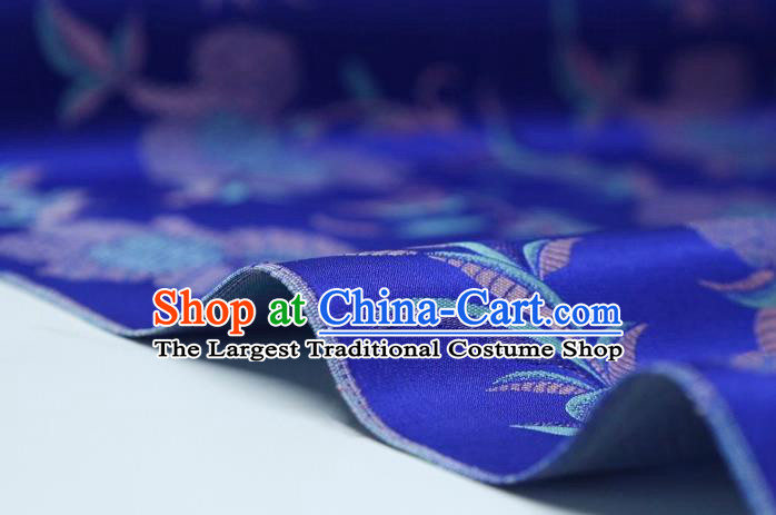 Chinese Classical Flowers Pattern Design Royalblue Song Brocade Fabric Asian Traditional Silk Material