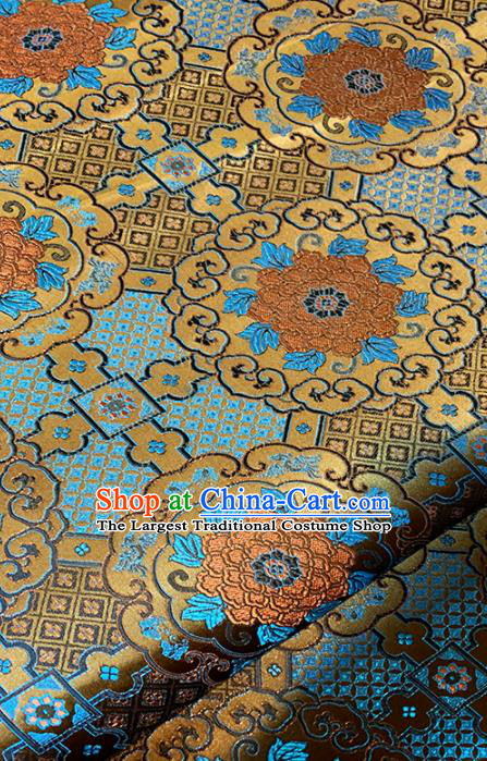 Chinese Classical Lotus Flowers Pattern Design Golden Brocade Fabric Asian Traditional Satin Tang Suit Silk Material