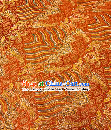 Chinese Classical Sea Wave Pattern Design Orange Brocade Fabric Asian Traditional Satin Tang Suit Silk Material