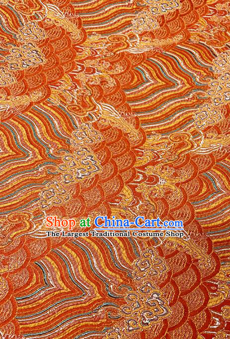 Chinese Classical Sea Wave Pattern Design Orange Brocade Fabric Asian Traditional Satin Tang Suit Silk Material