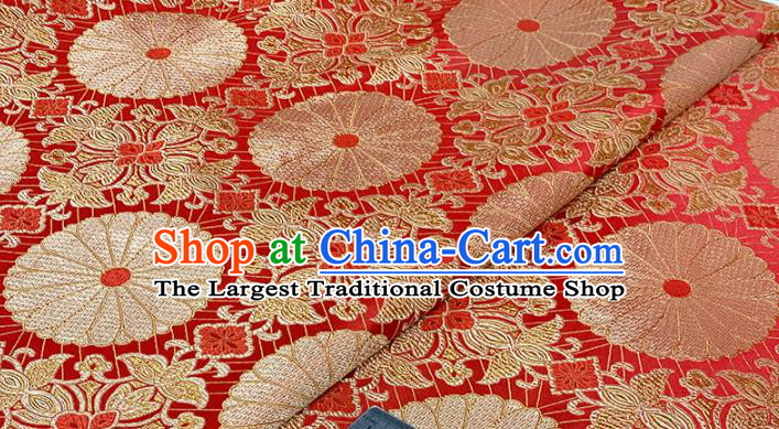 Chinese Classical Sunflower Pattern Design Red Brocade Fabric Asian Traditional Satin Tang Suit Silk Material