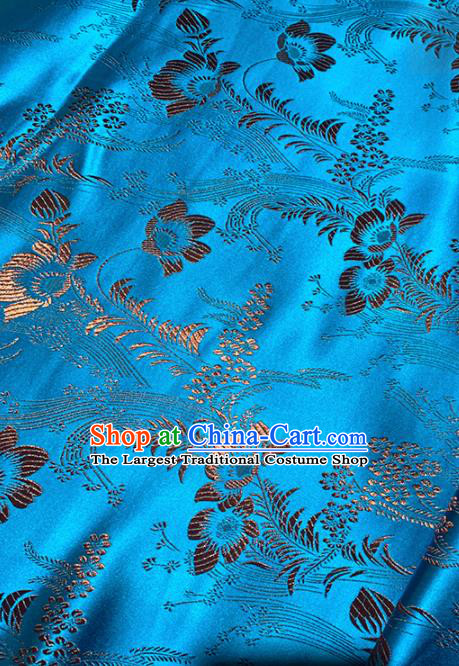 Chinese Classical Iris Pattern Design Blue Brocade Fabric Asian Traditional Satin Tang Suit Silk Material
