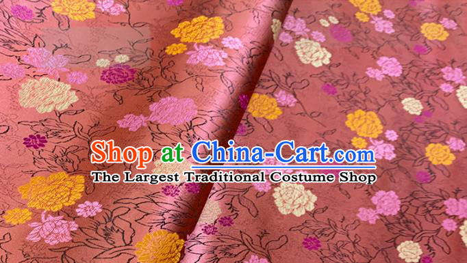 Chinese Classical Peony Pattern Design Deep Pink Brocade Fabric Asian Traditional Satin Tang Suit Silk Material