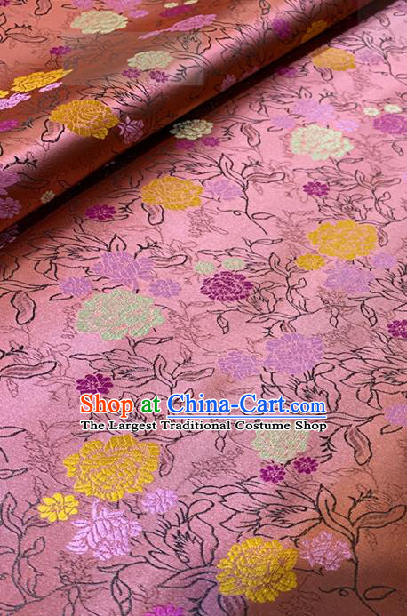 Chinese Classical Peony Pattern Design Deep Pink Brocade Fabric Asian Traditional Satin Tang Suit Silk Material