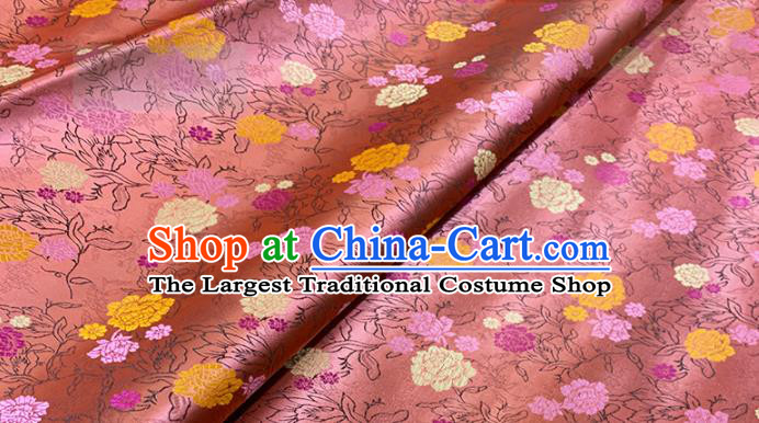 Chinese Classical Peony Pattern Design Deep Pink Brocade Fabric Asian Traditional Satin Tang Suit Silk Material