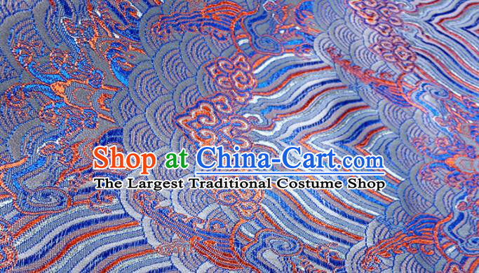 Chinese Classical Sea Wave Pattern Design Blue Brocade Fabric Asian Traditional Satin Tang Suit Silk Material