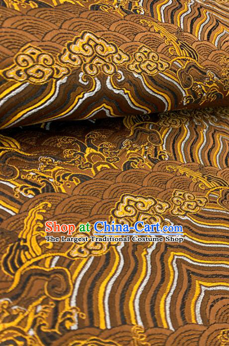 Chinese Classical Sea Wave Pattern Design Brown Brocade Fabric Asian Traditional Satin Tang Suit Silk Material