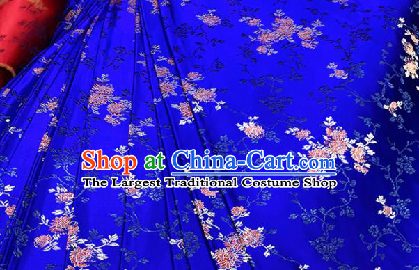 Chinese Classical Chrysanthemum Pattern Design Royalblue Brocade Fabric Asian Traditional Satin Tang Suit Silk Material