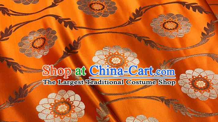 Chinese Classical Lotus Pattern Design Orange Brocade Fabric Asian Traditional Satin Tang Suit Silk Material