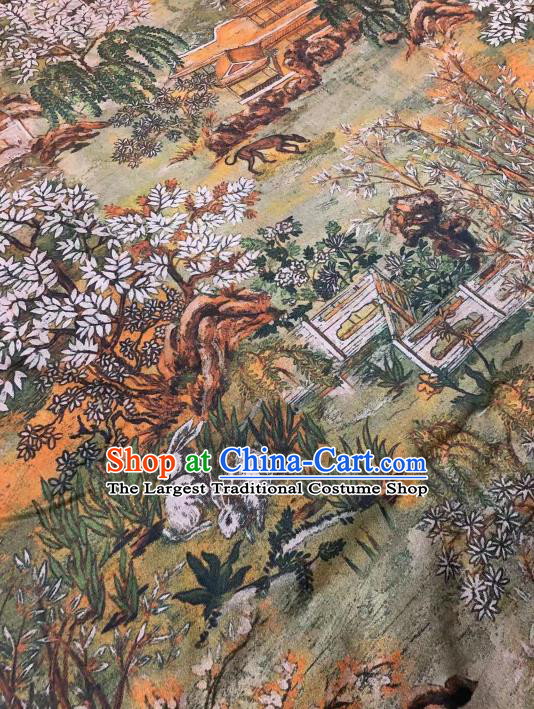 Chinese Classical Landscape Architecture Pattern Design Gambiered Guangdong Gauze Fabric Asian Traditional Cheongsam Silk Material