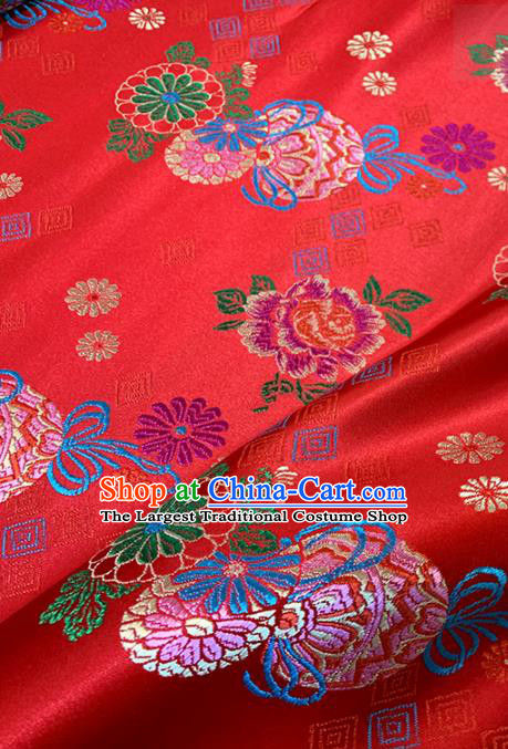 Chinese Classical Peony Daisy Pattern Design Red Brocade Fabric Asian Traditional Satin Tang Suit Silk Material