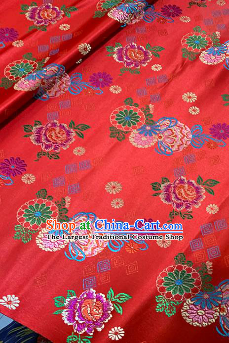 Chinese Classical Peony Daisy Pattern Design Red Brocade Fabric Asian Traditional Satin Tang Suit Silk Material