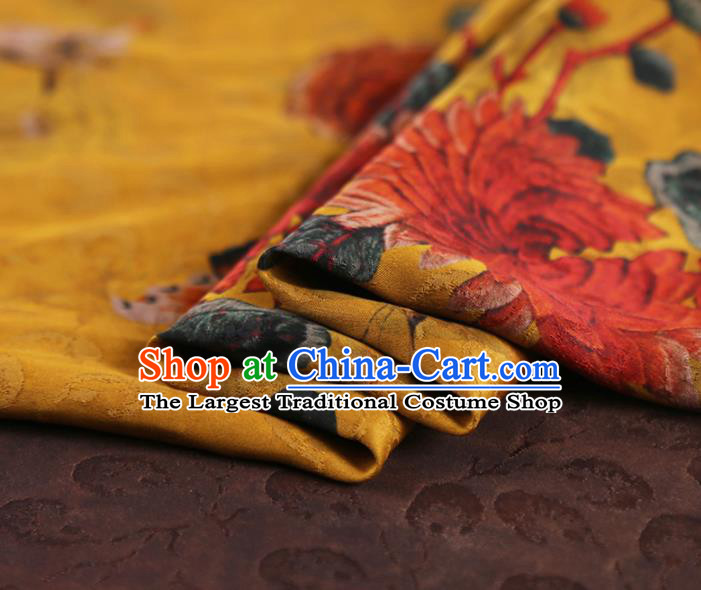 Chinese Classical Chrysanthemum Pattern Design Ginger Mulberry Silk Fabric Asian Traditional Cheongsam Silk Material