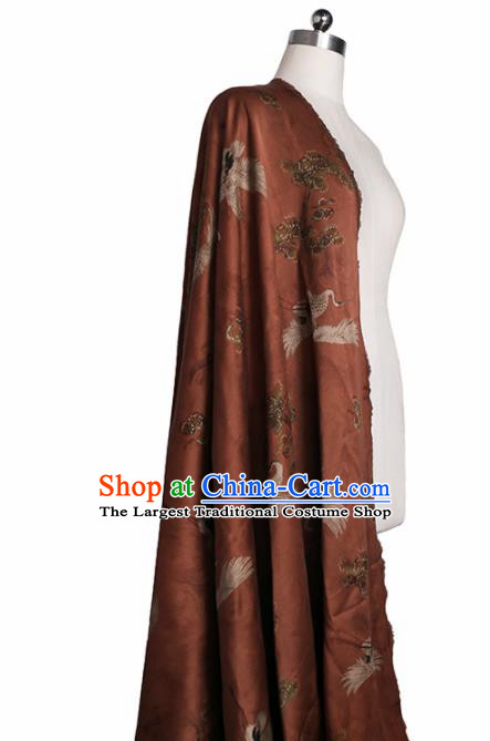 Chinese Classical Crane Pine Pattern Design Rust Red Mulberry Silk Fabric Asian Traditional Cheongsam Silk Material