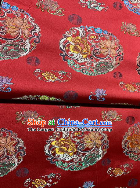 Chinese Classical Round Peony Pattern Design Red Brocade Fabric Asian Traditional Satin Tang Suit Silk Material