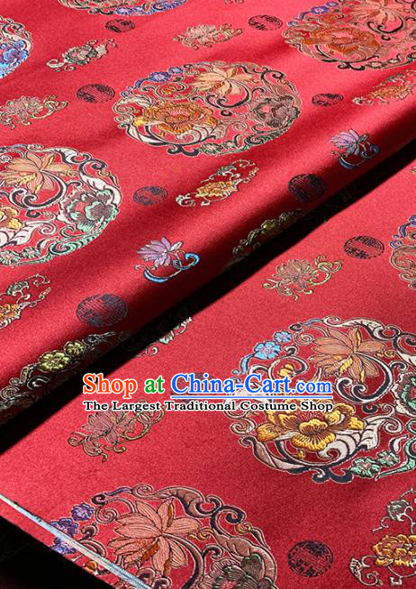 Chinese Classical Round Peony Pattern Design Red Brocade Fabric Asian Traditional Satin Tang Suit Silk Material