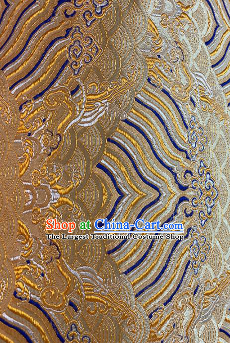 Chinese Classical Royal Wave Pattern Design Golden Brocade Fabric Asian Traditional Satin Tang Suit Silk Material