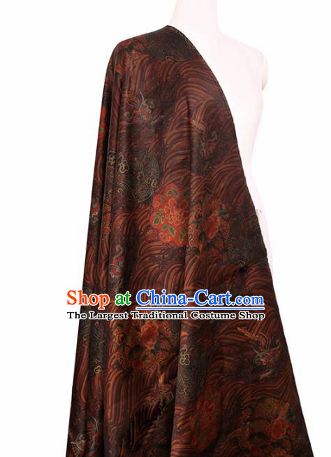 Chinese Classical Peony Pattern Design Deep Brown Mulberry Silk Fabric Asian Traditional Cheongsam Silk Material
