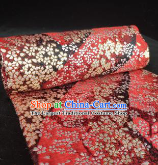 Japanese Classical Sakura Pattern Design Red Brocade Fabric Asian Traditional Satin Kimono Silk Material