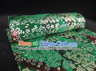 Japanese Classical Sakura Pattern Design Green Brocade Fabric Asian Traditional Satin Kimono Silk Material