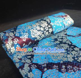 Japanese Classical Sakura Pattern Design Blue Brocade Fabric Asian Traditional Satin Kimono Silk Material