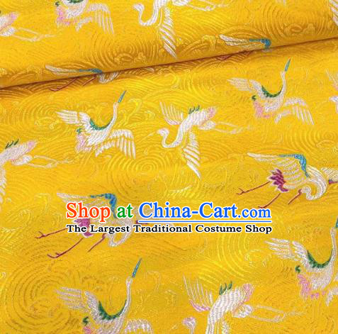 Chinese Classical Royal Cranes Pattern Design Golden Brocade Fabric Asian Traditional Satin Silk Material