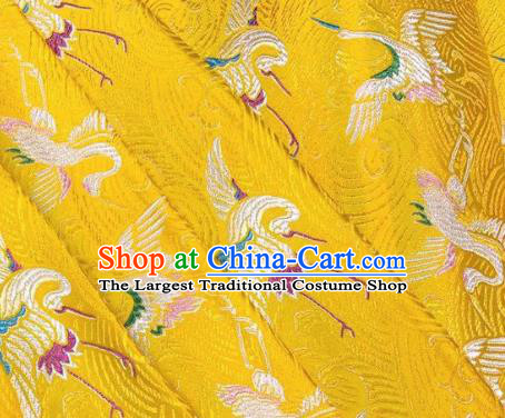 Chinese Classical Royal Cranes Pattern Design Golden Brocade Fabric Asian Traditional Satin Silk Material